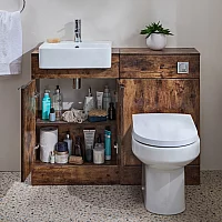 Milano Lurus 1050mm Dark Oak Modern Vanity and WC Combination Unit with Ballam Toilet Chrome Finger Pull Handles
