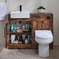 Milano Lurus 1050mm Dark Oak Modern Vanity and WC Combination Unit with Ballam Toilet Black TBar Handles
