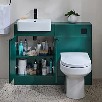 Milano Lurus 1050mm Dark Green Modern Vanity and WC Combination Unit with Ballam Toilet Black Finger Pull Handles