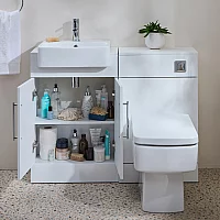 Milano Lurus 1050mm White Modern Vanity and WC Combination Unit with Farington Toilet Chrome TBar Handles