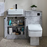 Milano Lurus 1050mm Concrete Grey Modern Vanity and WC Combination Unit with Farington Toilet Black Finger Pull Handles