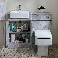 Milano Lurus 1050mm Concrete Grey Modern Vanity and WC Combination Unit with Farington Toilet Chrome TBar Handles