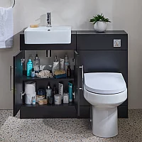 Milano Lurus 1050mm Black Grey Modern Vanity and WC Combination Unit with Ballam Toilet Chrome TBar Handles