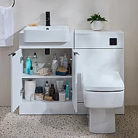 Milano Lurus 1050mm White Modern Vanity and WC Combination Unit with Farington Toilet Black Finger Pull Handles
