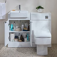 Milano Lurus 1050mm White Modern Vanity and WC Combination Unit with Farington Toilet Chrome Finger Pull Handles