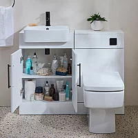 Milano Lurus 1050mm White Modern Vanity and WC Combination Unit with Farington Toilet Black TBar Handles