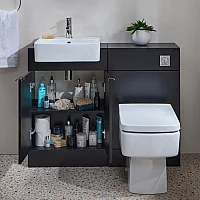 Milano Lurus 1050mm Black Grey Modern Vanity and WC Combination Unit with Farington Toilet Chrome Finger Pull Handles