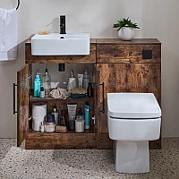 Milano Lurus 1050mm Dark Oak Modern Vanity and WC Combination Unit with Farington Toilet Black TBar Handles
