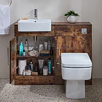Milano Lurus 1050mm Dark Oak Modern Vanity and WC Combination Unit with Farington Toilet Chrome TBar Handles