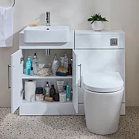 Milano Lurus 1050mm White Modern Vanity and WC Combination Unit with Rivington Toilet Chrome TBar Handles