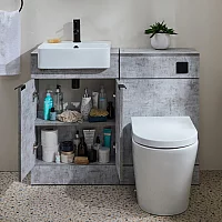 Milano Lurus 1050mm Concrete Grey Modern Vanity and WC Combination Unit with Rivington Toilet Black Finger Pull Handles