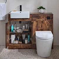 Milano Lurus 1050mm Dark Oak Modern Vanity and WC Combination Unit with Rivington Toilet Black Finger Pull Handles