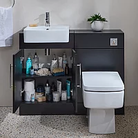Milano Lurus 1050mm Black Grey Modern Vanity and WC Combination Unit with Farington Toilet Chrome TBar Handles