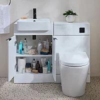 Milano Lurus 1050mm White Modern Vanity and WC Combination Unit with Rivington Toilet Black Finger Pull Handles