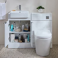 Milano Lurus 1050mm White Modern Vanity and WC Combination Unit with Rivington Toilet Chrome Finger Pull Handles