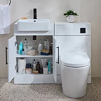Milano Lurus 1050mm White Modern Vanity and WC Combination Unit with Rivington Toilet Black TBar Handles
