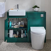 Milano Lurus 1050mm Dark Green Modern Vanity and WC Combination Unit with Rivington Toilet Chrome Finger Pull Handles