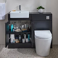 Milano Lurus 1050mm Black Grey Modern Vanity and WC Combination Unit with Rivington Toilet Chrome Finger Pull Handles