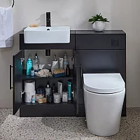 Milano Lurus 1050mm Black Grey Modern Vanity and WC Combination Unit with Rivington Toilet Black TBar Handles