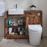 Milano Lurus 1050mm Dark Oak Modern Vanity and WC Combination Unit with Rivington Toilet Chrome Finger Pull Handles