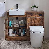 Milano Lurus 1050mm Dark Oak Modern Vanity and WC Combination Unit with Rivington Toilet Black TBar Handles