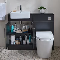 Milano Lurus 1050mm Black Grey Modern Vanity and WC Combination Unit with Rivington Toilet Chrome TBar Handles