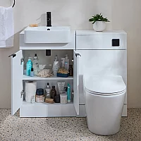 Milano Lurus 1050mm White Modern Vanity and WC Combination Unit with Colby Toilet Black Finger Pull Handles
