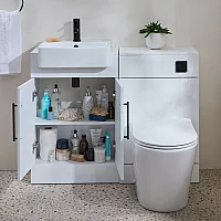 Milano Lurus 1050mm White Modern Vanity and WC Combination Unit with Colby Toilet Black TBar Handles
