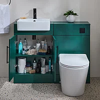 Milano Lurus 1050mm Dark Green Modern Vanity and WC Combination Unit with Colby Toilet Black TBar Handles
