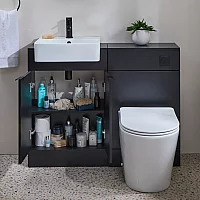 Milano Lurus 1050mm Black Grey Modern Vanity and WC Combination Unit with Colby Toilet Black Finger Pull Handles