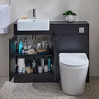 Milano Lurus 1050mm Black Grey Modern Vanity and WC Combination Unit with Colby Toilet Chrome Finger Pull Handles