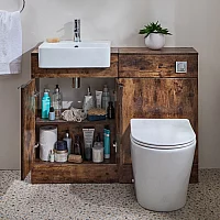 Milano Lurus 1050mm Dark Oak Modern Vanity and WC Combination Unit with Colby Toilet Chrome Finger Pull Handles