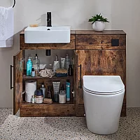 Milano Lurus 1050mm Dark Oak Modern Vanity and WC Combination Unit with Colby Toilet Black TBar Handles