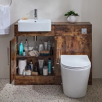 Milano Lurus 1050mm Dark Oak Modern Vanity and WC Combination Unit with Colby Toilet Chrome TBar Handles