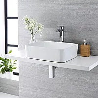 Milano Rivington White Modern Rectangular Countertop Basin and High Rise Mixer Tap 480mm x 370mm