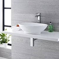 Milano Altham White Modern Oval Countertop Basin with High Rise Mixer Tap 520mm x 320mm