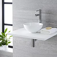 Milano Irwell White Modern Round Countertop Basin with High Rise Mixer Tap 280mm x 280mm