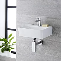 Milano Farington White Modern Rectangular Wall Hung Basin 400mm x 295mm 1 TapHole