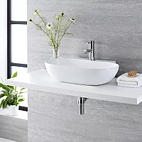 Milano Overton White Modern Oval Countertop Basin with Mono Mixer Tap 555mm x 395mm