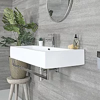 Milano Elswick White Modern 1010mm x 425mm Rectangular Wall Hung Basin with Chrome Towel Rail