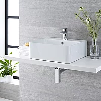 Milano Farington White Modern Rectangular Countertop Basin 460mm x 420mm 1 TapHole with Pebble Overflow