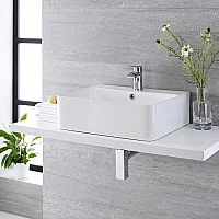 Milano Farington White Modern Rectangular Countertop Basin with Mono Mixer Tap 520mm x 420mm