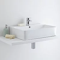 Milano Farington White Modern Rectangular Countertop Basin 600mm x 420mm 1 TapHole with Graphite Overflow