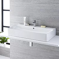 Milano Farington White Modern Rectangular Countertop Basin 800mm x 415mm 1 TapHole with Brushed Nickel Overflow