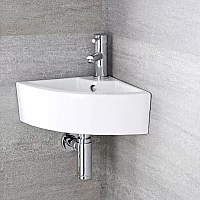 Milano Newby White Modern Round Wall Hung Corner Basin 460mm x 320mm 1 TapHole