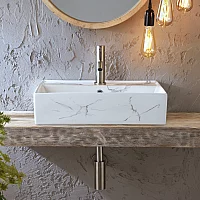 Milano Elswick White Marble Effect Rectangular Countertop Basin 500mm x 350mm 1 Tap Hole
