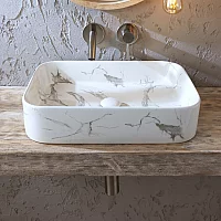 Milano Rivington Marble Effect Rectangular Countertop Basin 505mm x 370mm No Tap Holes
