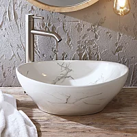 Milano Altham Marble Effect Oval Countertop Basin 405mm x 330mm No Tap Holes
