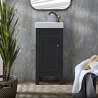 Milano Aston Black Grey 400mm Traditional Cloakroom Vanity Unit with Basin and Aged Bronze Classic Round Handle