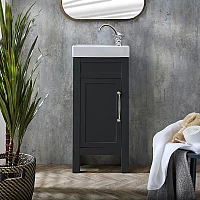 Milano Aston Black Grey 400mm Traditional Cloakroom Vanity Unit with Basin and Chrome Classic TBar Handle